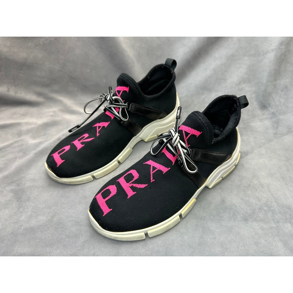Prada‎ Athletic Nylon Running Sneakers Women US 5 EU 35 Black And Pink